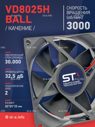 Вентилятор  VD8025H Ball (качения) 12V - st-e.info - Благовещенск