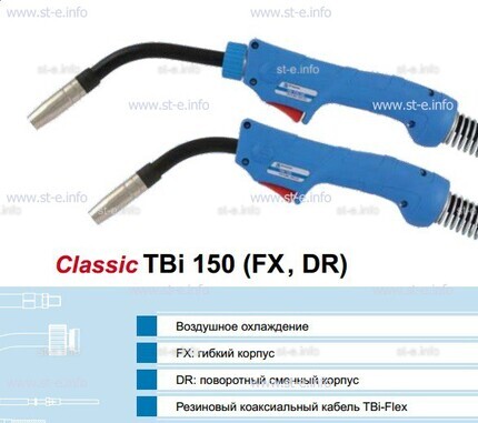 Горелка для полуавтоматической сварки TBi 150-blue-ESG, длина 3 метра - st-e.info - Благовещенск
